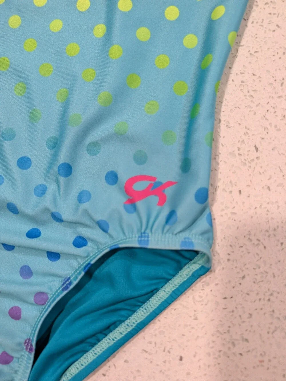 BIRTHDAY CONFETTI GK Elite CL Large gymnastics dance leotard Rainbow EASTER DOTS